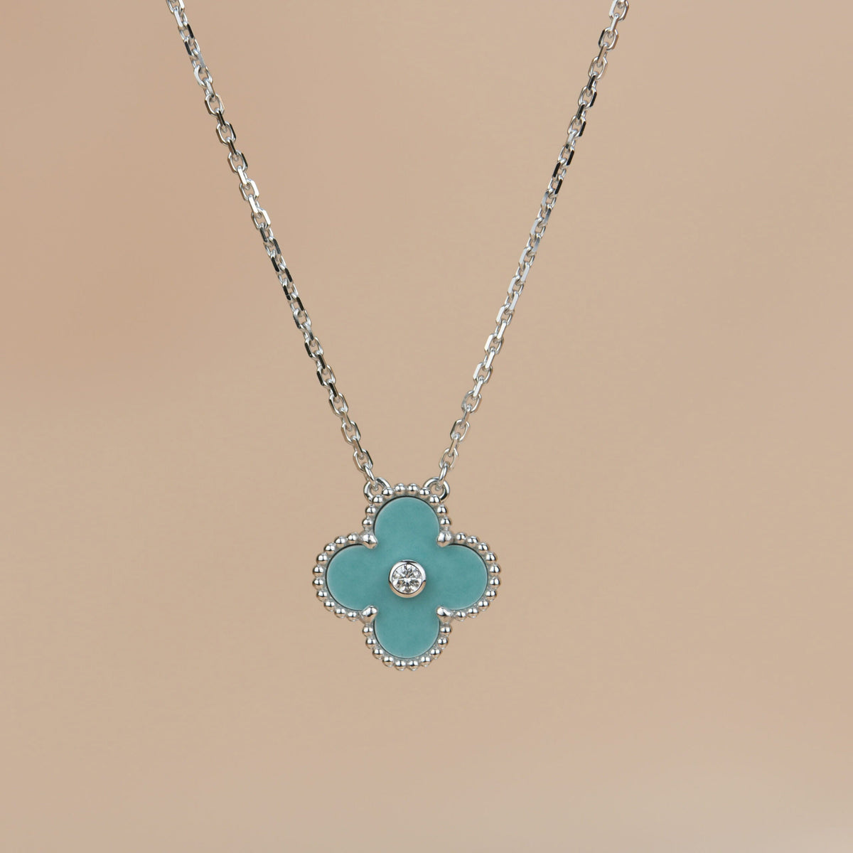 [Renovia Jewelry]CLOVER 15MM DIAMOND SVRES PORCELAIN  NECKLACE SILVER